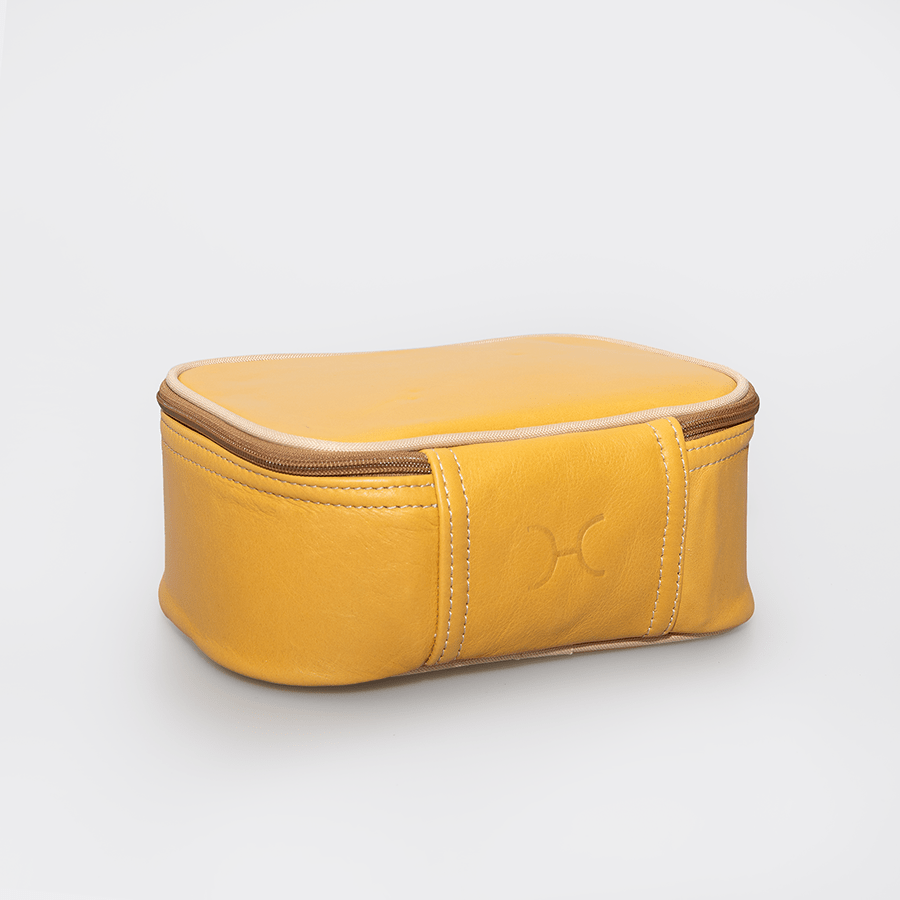 Box Vanity | Genuine Leather Mustard Leather Vanity Bag by Thandana