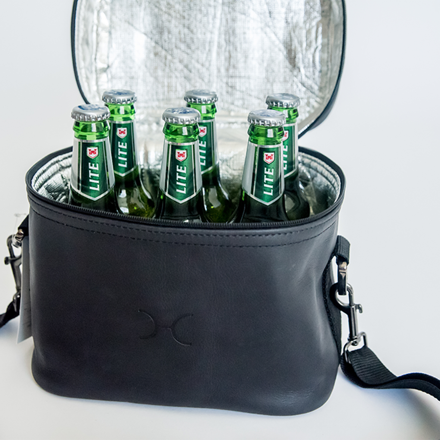 Brewski Cooler Bag | Genuine Leather | Corporate Black Leather Double Decker Cooler Bag by Thandana