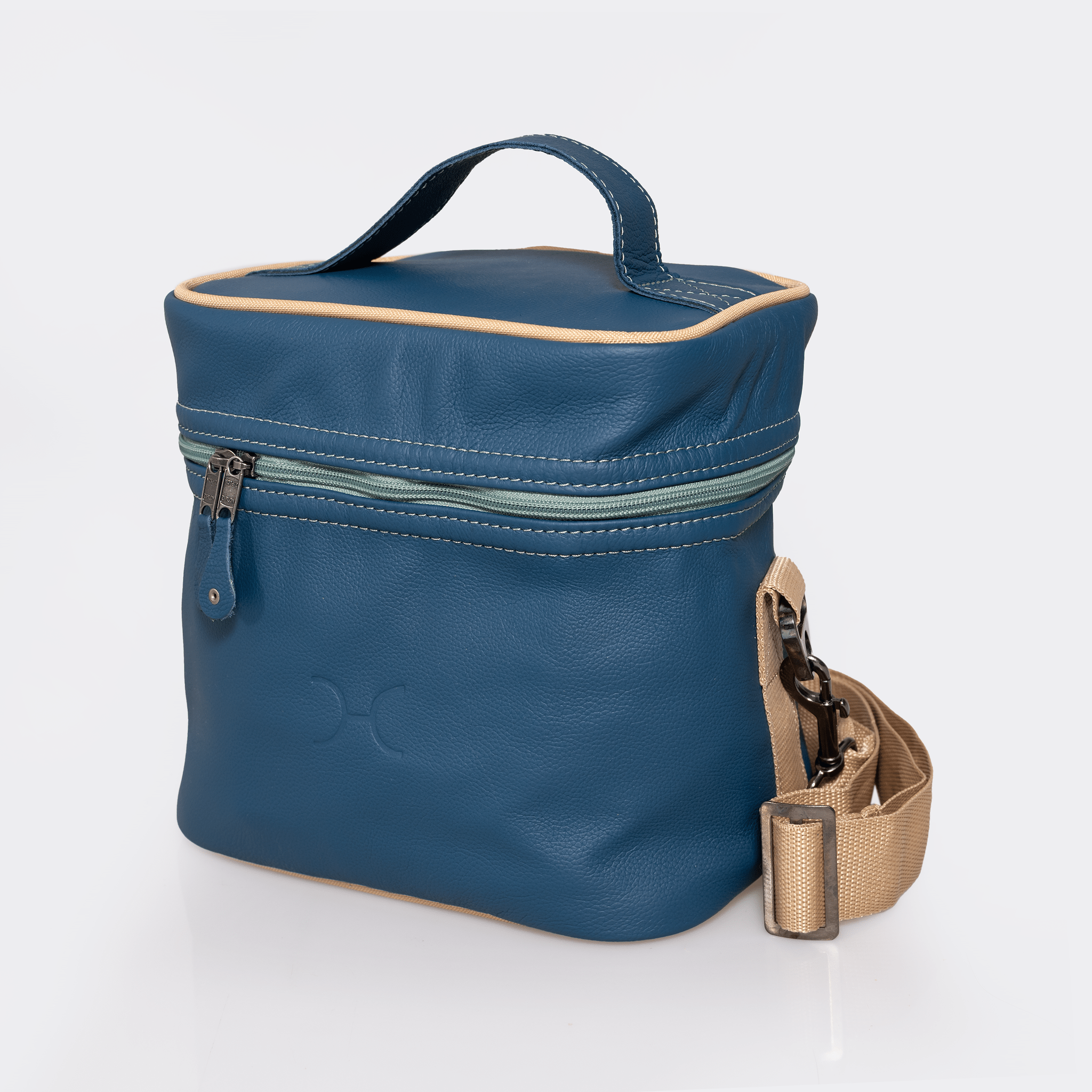 Brewski Cooler | Genuine Leather Aqua Leather Double Decker Cooler Bag by Thandana