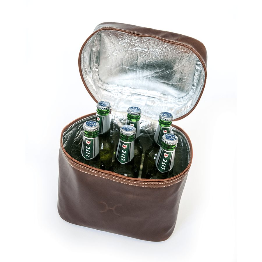 Brewski Cooler | Genuine Leather Tobac Leather Double Decker Cooler Bag by Thandana