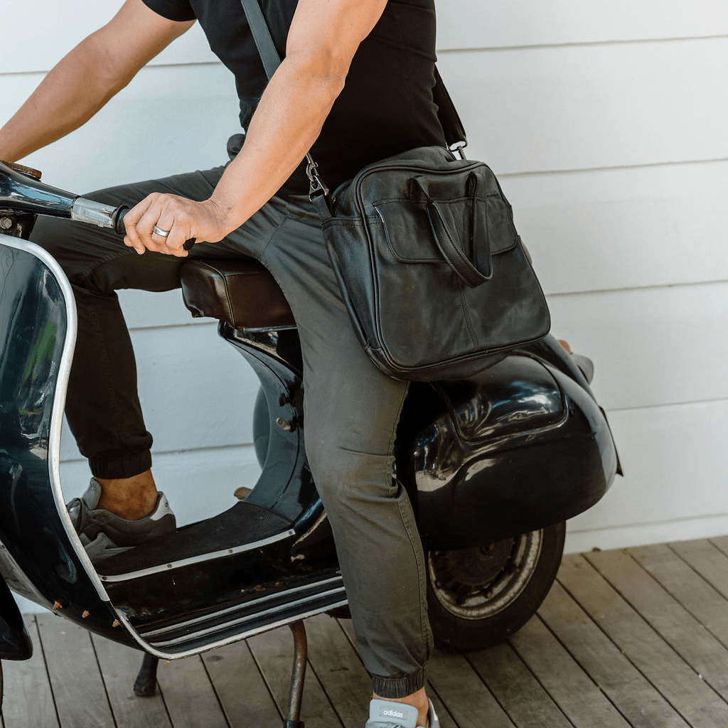 Briefcase | Genuine Leather Black Leather / Gunmetal (default) Work Satchel by Thandana