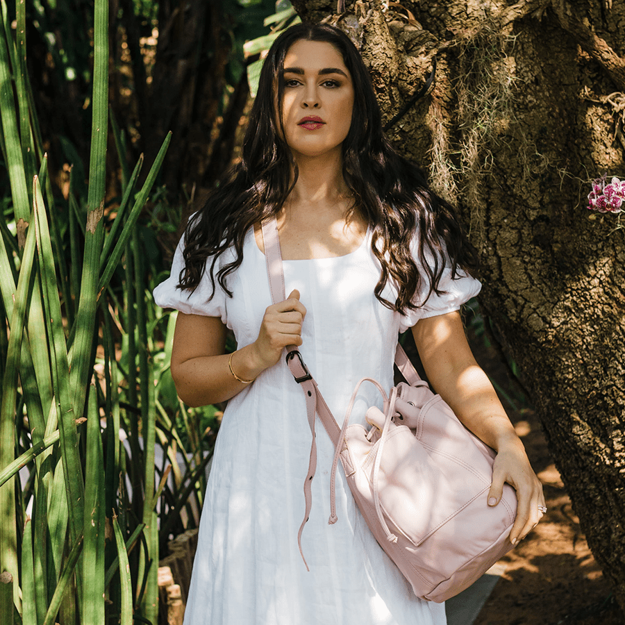 Bucket Handbag | Genuine Leather Blush Leather / Gunmetal (default) Bucket Handbag by Thandana