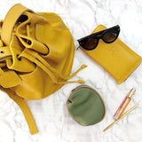 Bucket Handbag | Genuine Leather Mustard Leather / Gunmetal (default) Bucket Handbag by Thandana