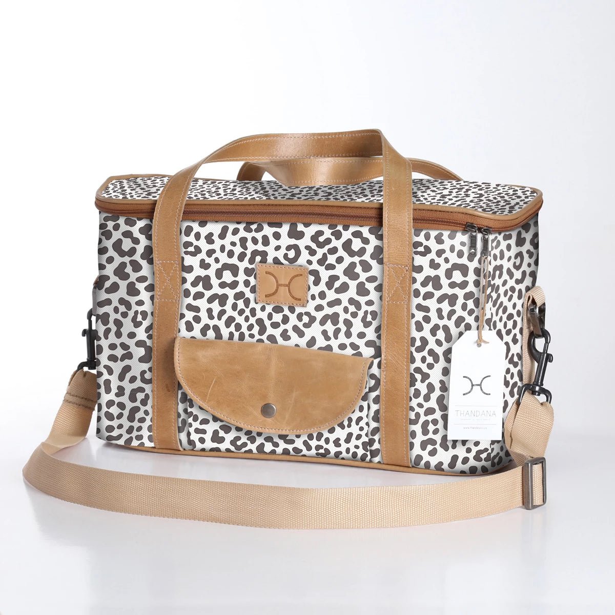 Caddy Cooler | Laminated Fabric with Genuine Leather | Corporate Cheetah - White Caddy Cooler by Thandana