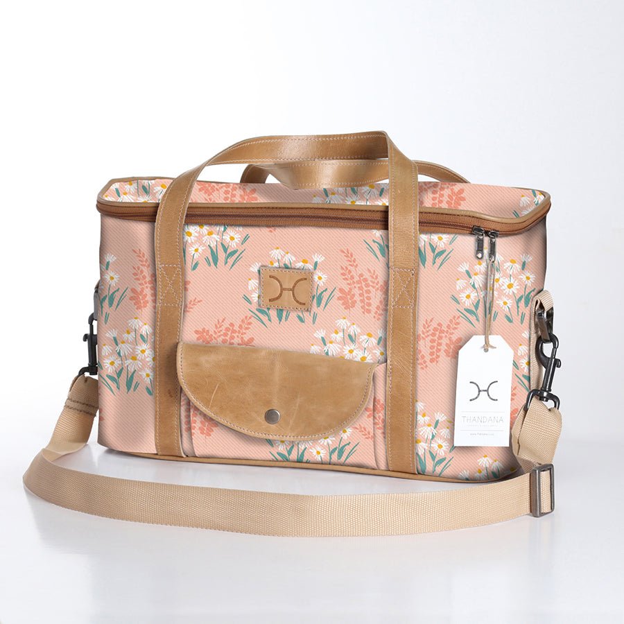 Caddy Cooler | Laminated Fabric with Genuine Leather Crazy Daisy - Blush Caddy Cooler by Thandana
