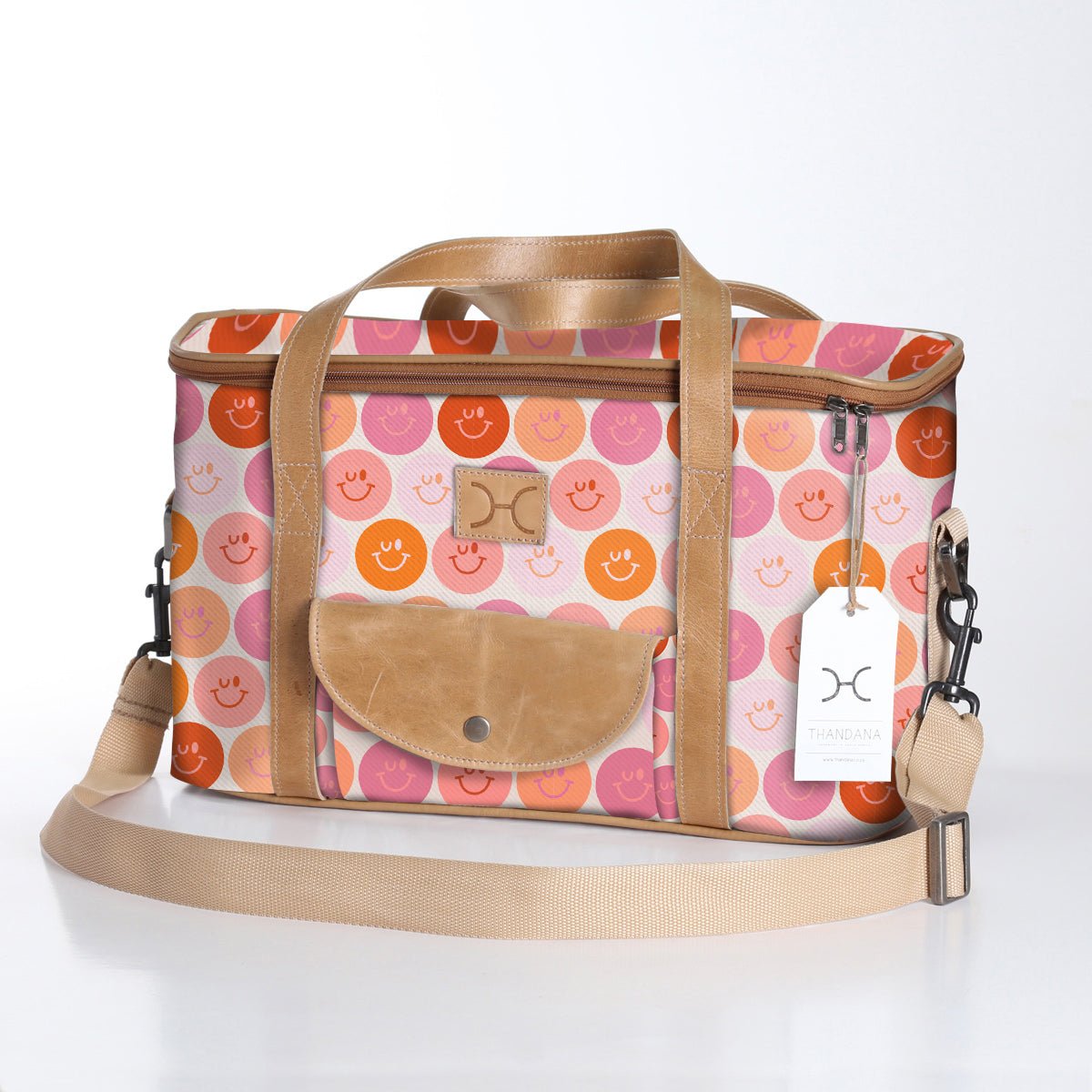 Caddy Cooler | Laminated Fabric with Genuine Leather Smiley - Blush Caddy Cooler by Thandana