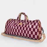 Carry All Travel Bag | Laminated Fabric with Genuine Leather Checkmate - Cherry Large Weekender Luggage Bag by Thandana