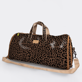 Carry All Travel Bag | Laminated Fabric with Genuine Leather Cheetah - Coffee Large Weekender Luggage Bag by Thandana