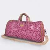 Carry All Travel Bag | Laminated Fabric with Genuine Leather Cheetah - Pink Large Weekender Luggage Bag by Thandana