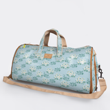 Carry All Travel Bag | Laminated Fabric with Genuine Leather Crazy Daisy - Sage Large Weekender Luggage Bag by Thandana