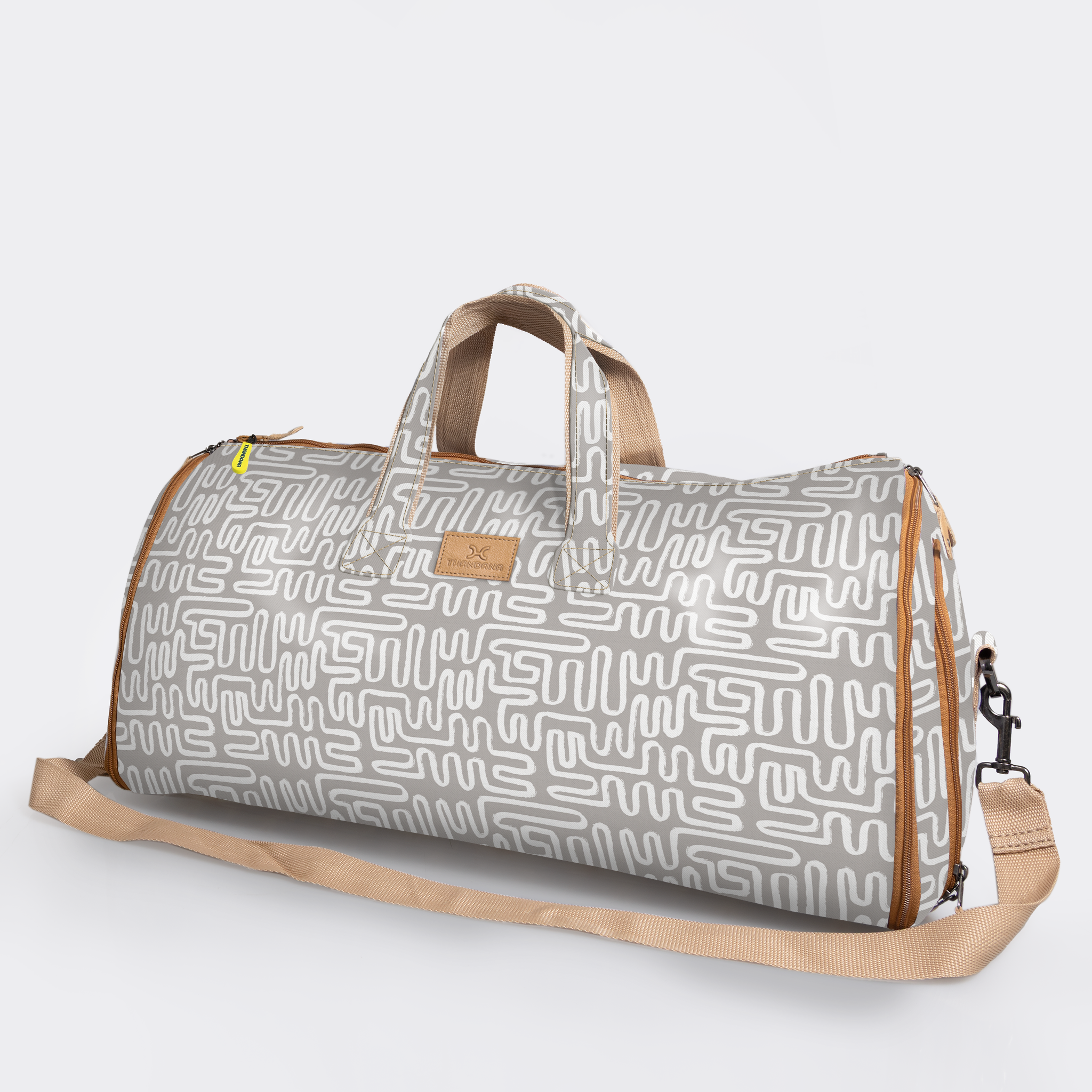 Carry All Travel Bag | Laminated Fabric with Genuine Leather Geo - Moonstruck Large Weekender Luggage Bag by Thandana