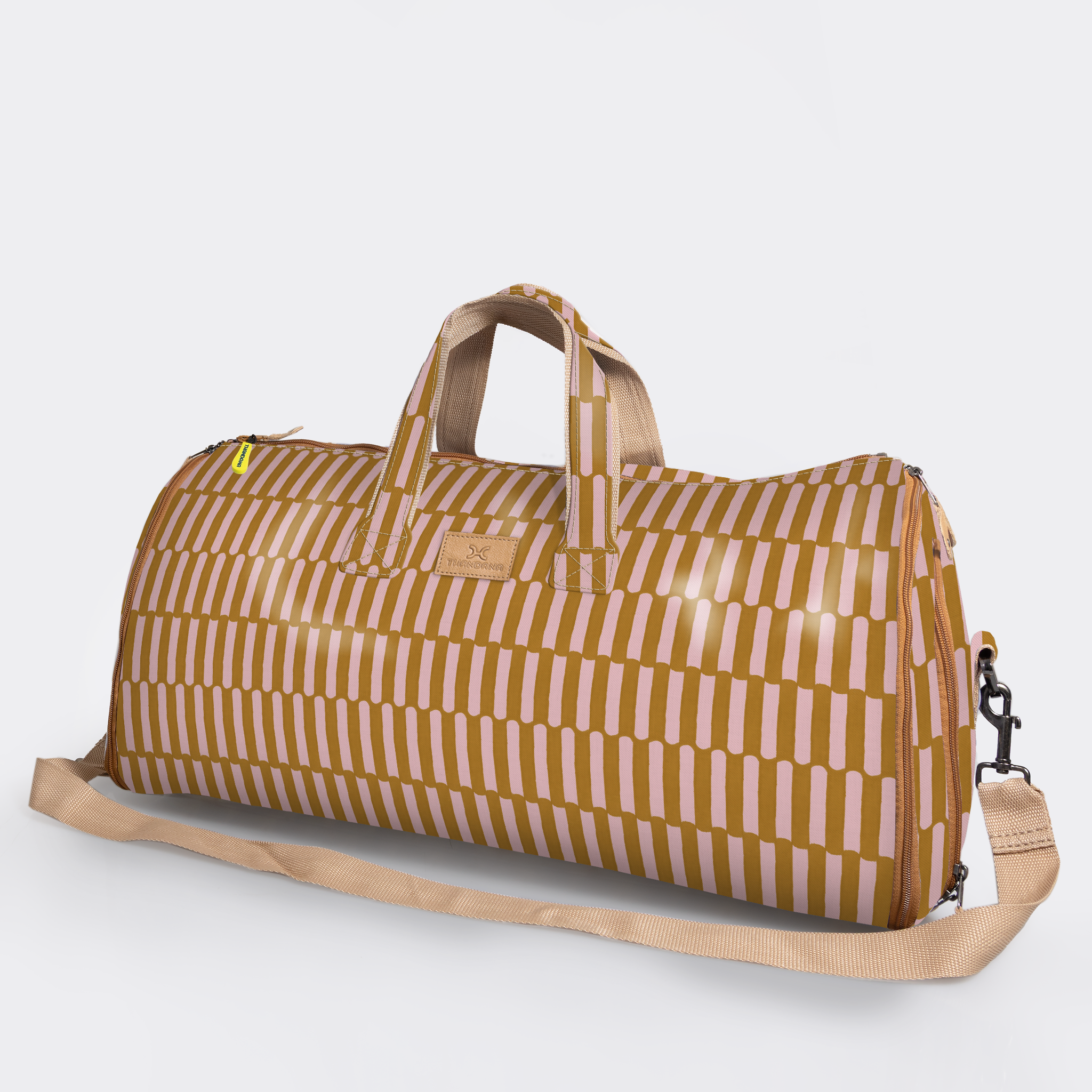 Carry All Travel Bag | Laminated Fabric with Genuine Leather Indie - Sunset Large Weekender Luggage Bag by Thandana
