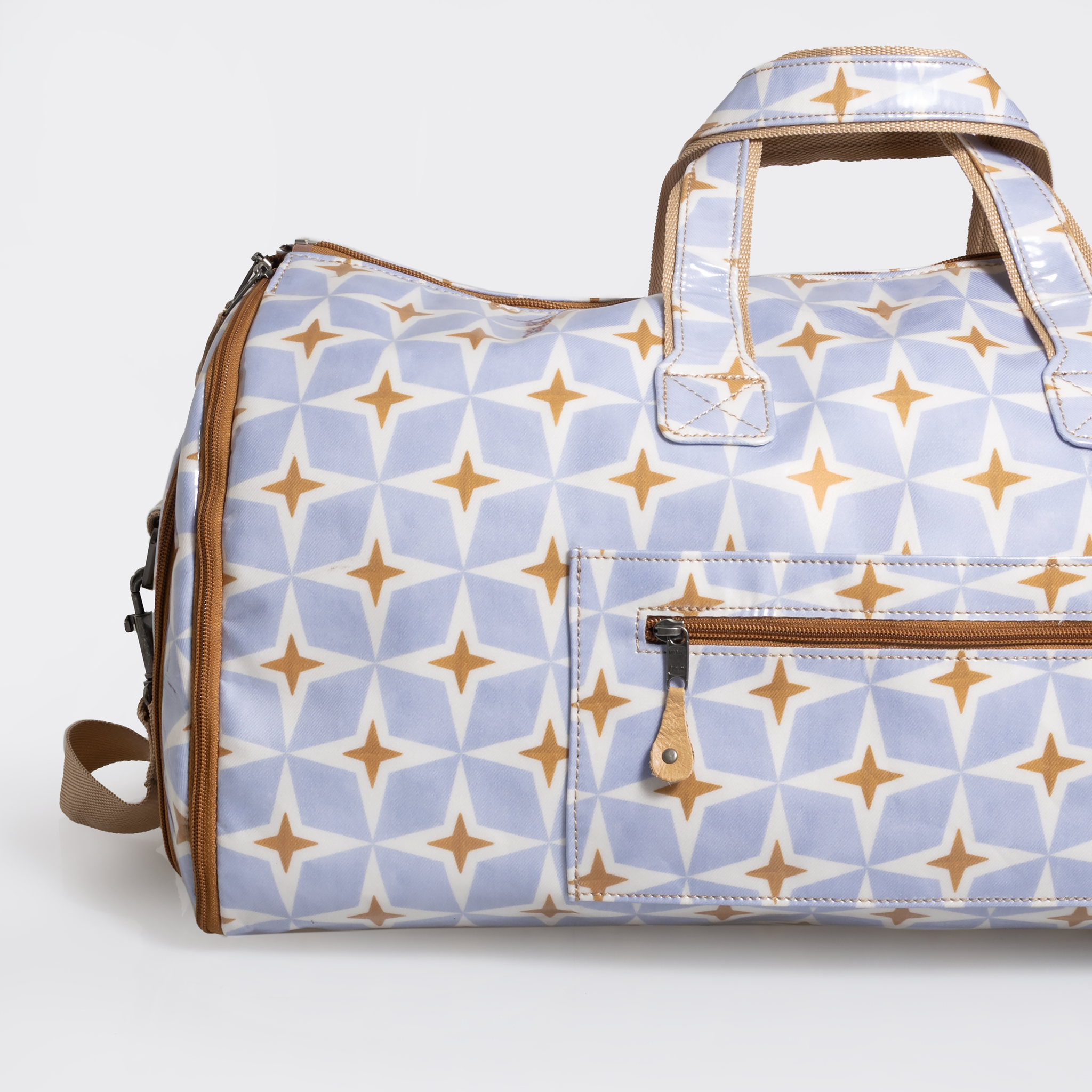 Carry All Travel Bag | Laminated Fabric with Genuine Leather Large Weekender Luggage Bag by Thandana