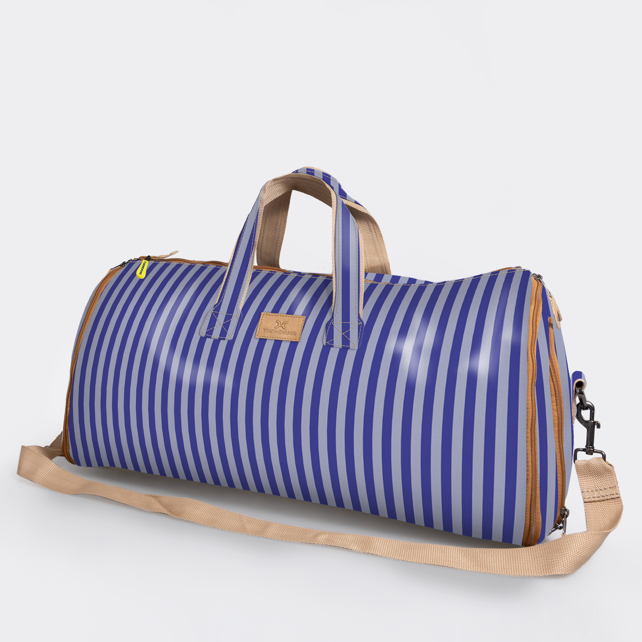 Carry All Travel Bag | Laminated Fabric with Genuine Leather Linear - Jet Large Weekender Luggage Bag by Thandana