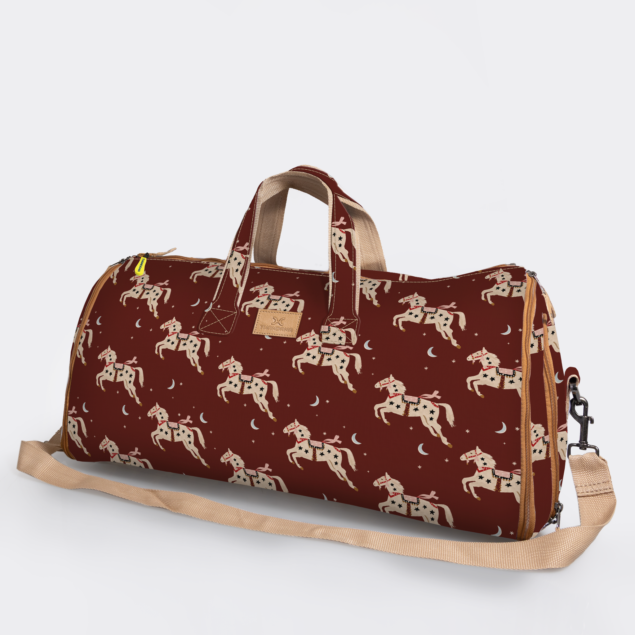 Carry All Travel Bag | Laminated Fabric with Genuine Leather Midnight Pony - Cherry Large Weekender Luggage Bag