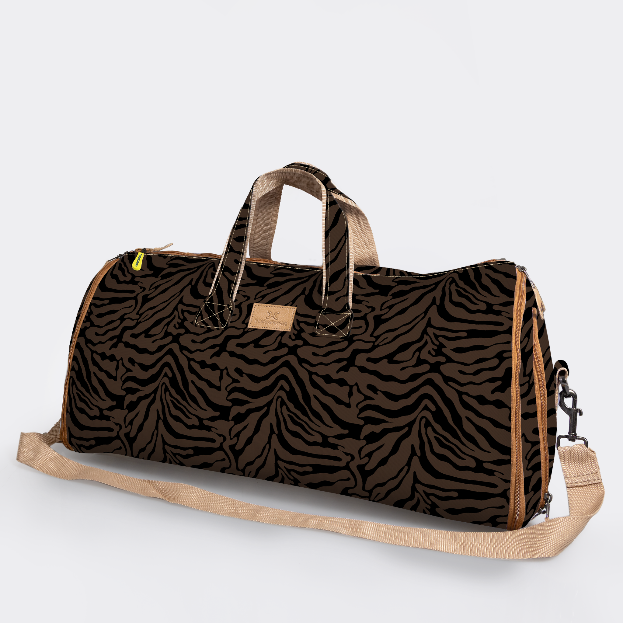 Carry All Travel Bag | Laminated Fabric with Genuine Leather Nomad Stripe - Coffee Large Weekender Luggage Bag