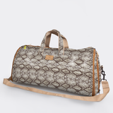 Carry All Travel Bag | Laminated Fabric with Genuine Leather Python - Moody Large Weekender Luggage Bag by Thandana