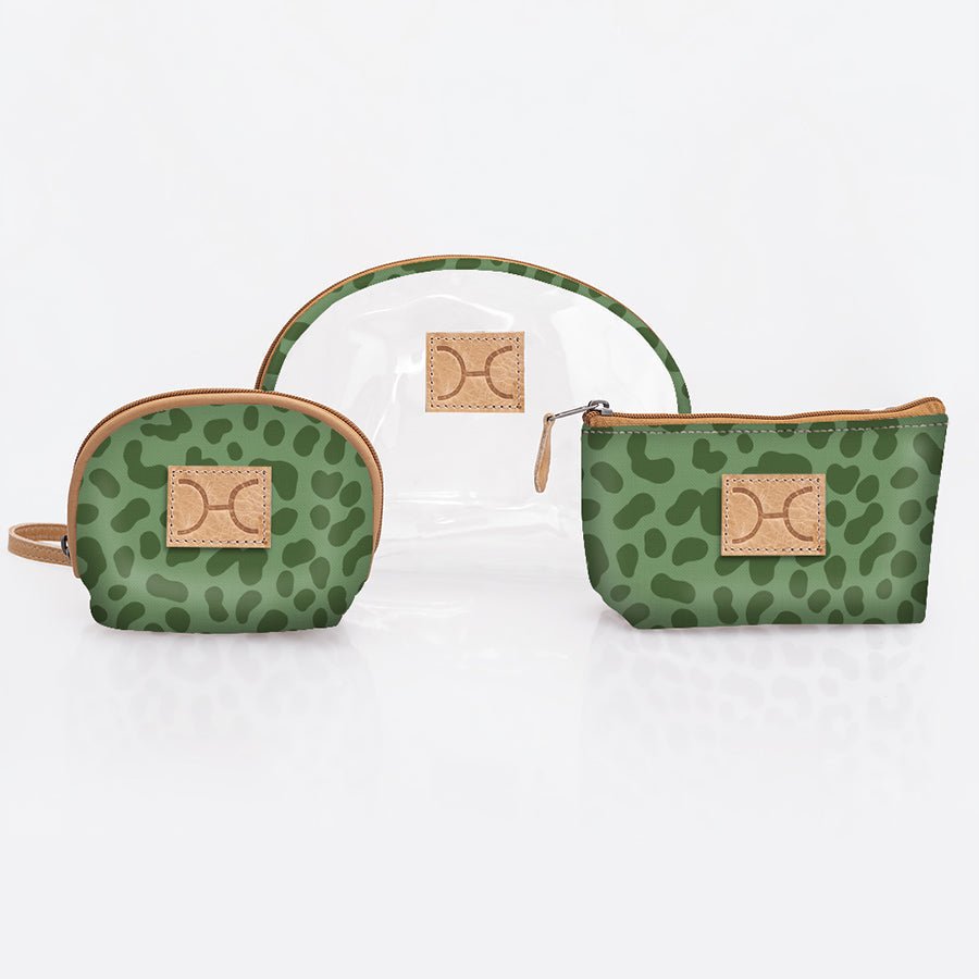 Clear Big Mouth Set | Laminated Fabric Cheetah - Olive / Chunky Zip Vanity Fabric by Thandana