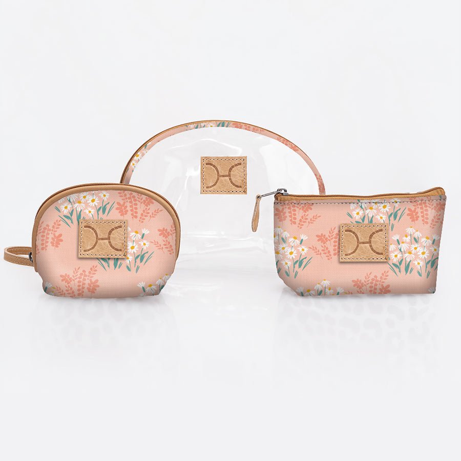 Clear Big Mouth Set | Laminated Fabric Crazy Daisy - Blush / Chunky Zip Vanity Fabric by Thandana