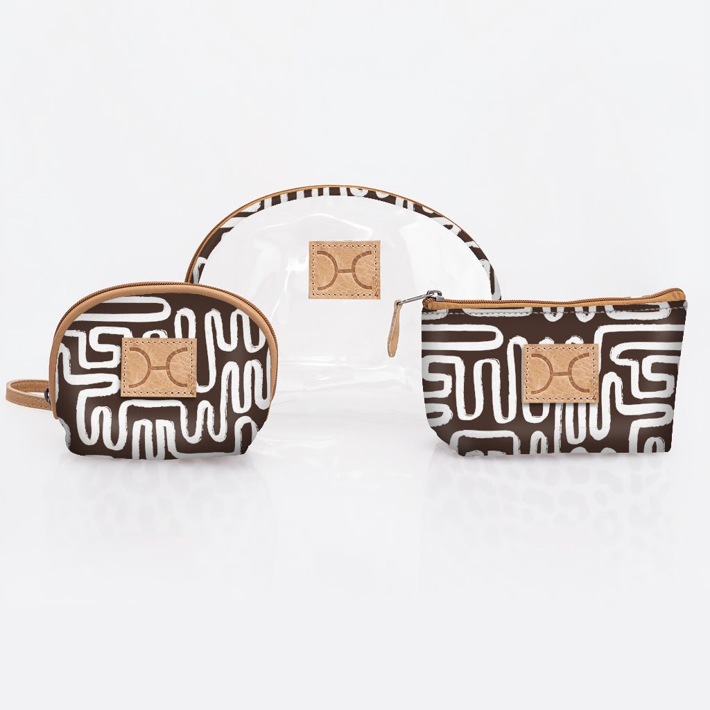 Clear Big Mouth Set | Laminated Fabric Geo - Black / Chunky Zip Vanity Fabric by Thandana