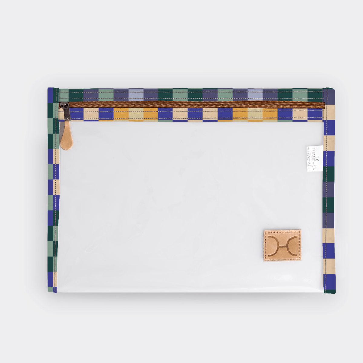 Clear Document Pouch | Laminated Fabric Checker - Jet / Chunky Zip Pouch by Thandana
