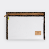 Clear Document Pouch | Laminated Fabric Nomad Stripe - Coffee / Chunky Zip Pouch by Thandana