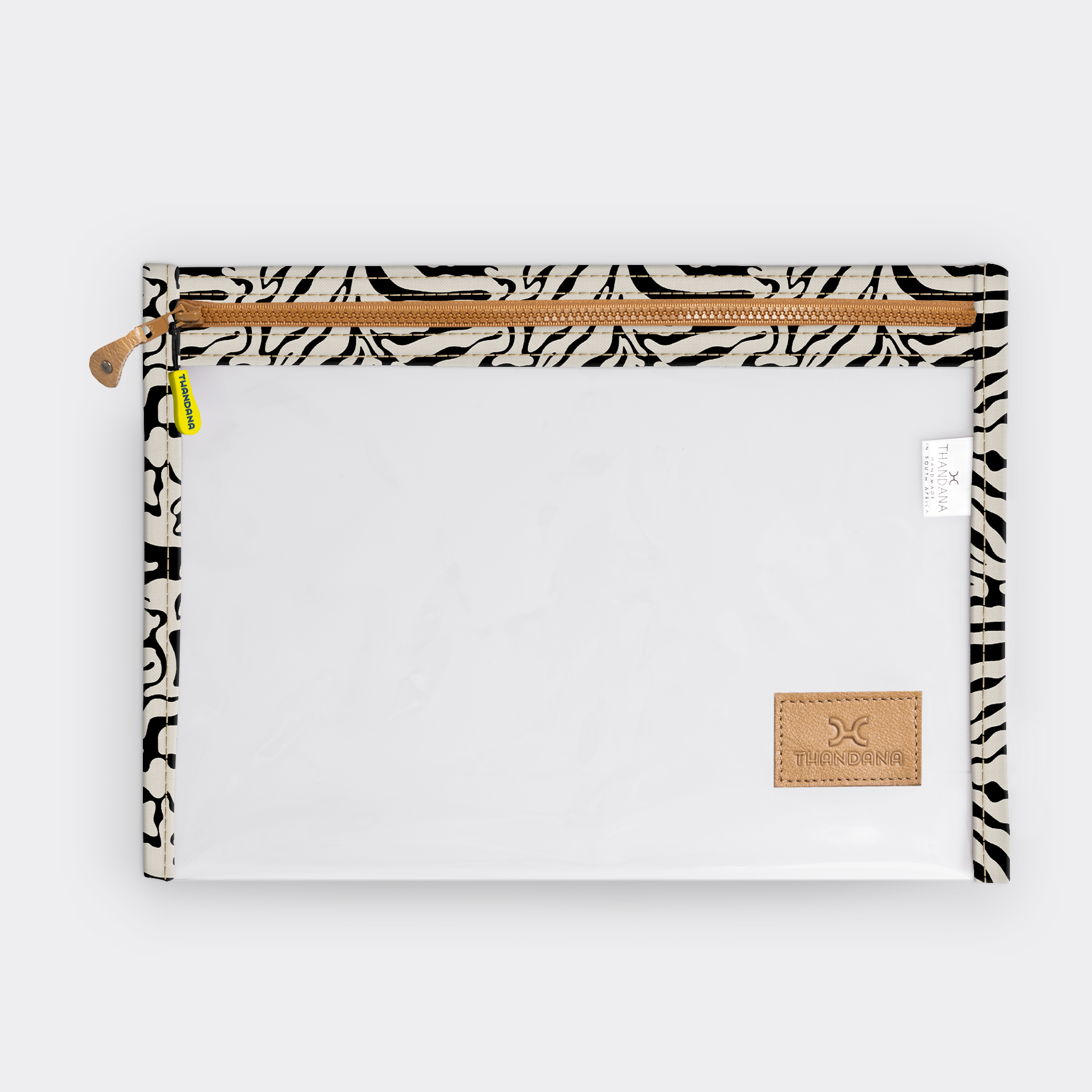 Clear Document Pouch | Laminated Fabric Nomad Stripe - Pitch / Chunky Zip Pouch by Thandana