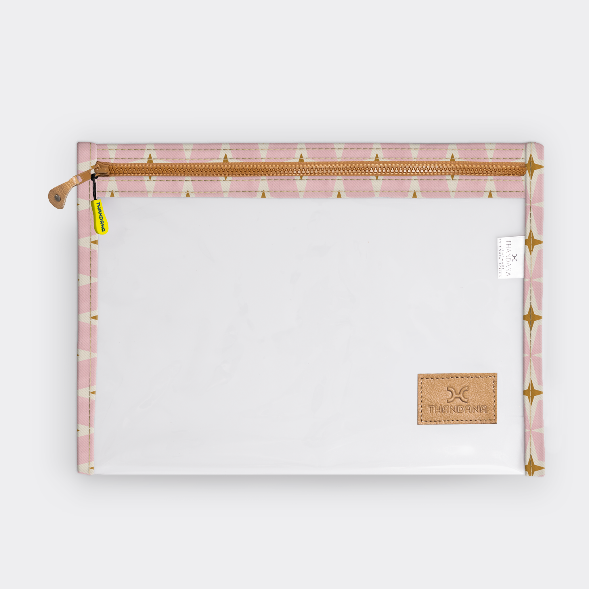 Clear Document Pouch | Laminated Fabric Nova - Blush / Chunky Zip Pouch by Thandana