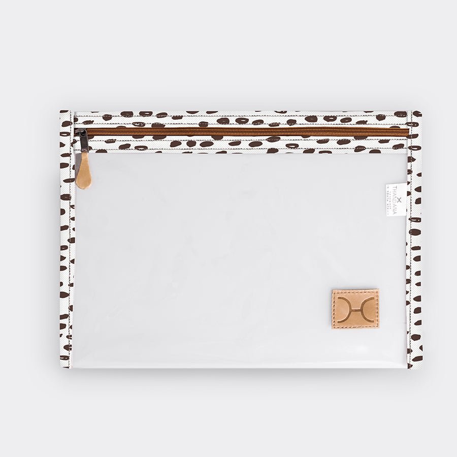 Clear Document Pouch | Laminated Fabric Seeds - White / Chunky Zip Pouch by Thandana