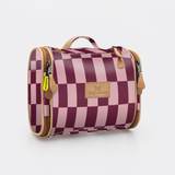 Compact Travel Vanity | Laminated Fabric with Genuine Leather Checkmate - Cherry Vanity Fabric by Thandana