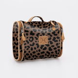 Compact Travel Vanity | Laminated Fabric with Genuine Leather Cheetah – Coffee Vanity Fabric by Thandana