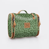 Compact Travel Vanity | Laminated Fabric with Genuine Leather Cheetah – Olive Vanity Fabric by Thandana