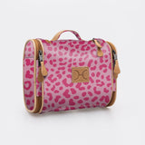 Compact Travel Vanity | Laminated Fabric with Genuine Leather Cheetah – Pink Vanity Fabric by Thandana