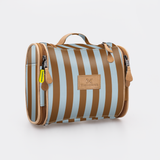 Compact Travel Vanity | Laminated Fabric with Genuine Leather Coastal Stripe - Blue Vanity Fabric by Thandana