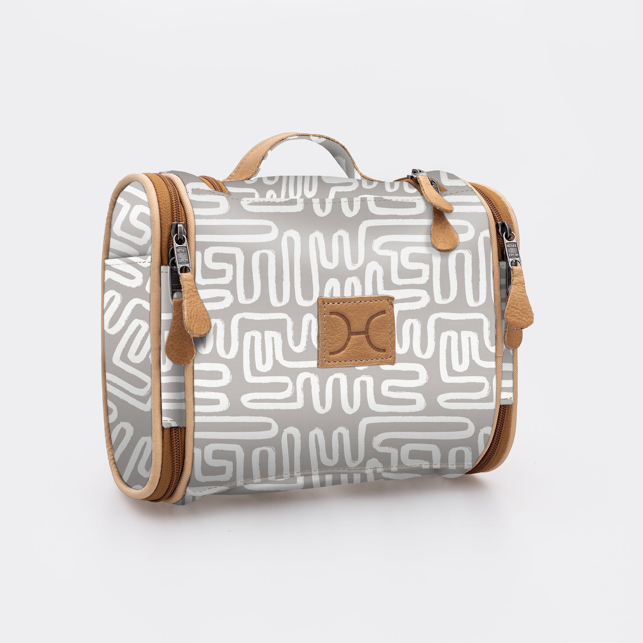 Compact Travel Vanity | Laminated Fabric with Genuine Leather Geo - Moonstruck Vanity Fabric by Thandana