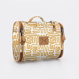 Compact Travel Vanity | Laminated Fabric with Genuine Leather Geo - Sand Vanity Fabric by Thandana