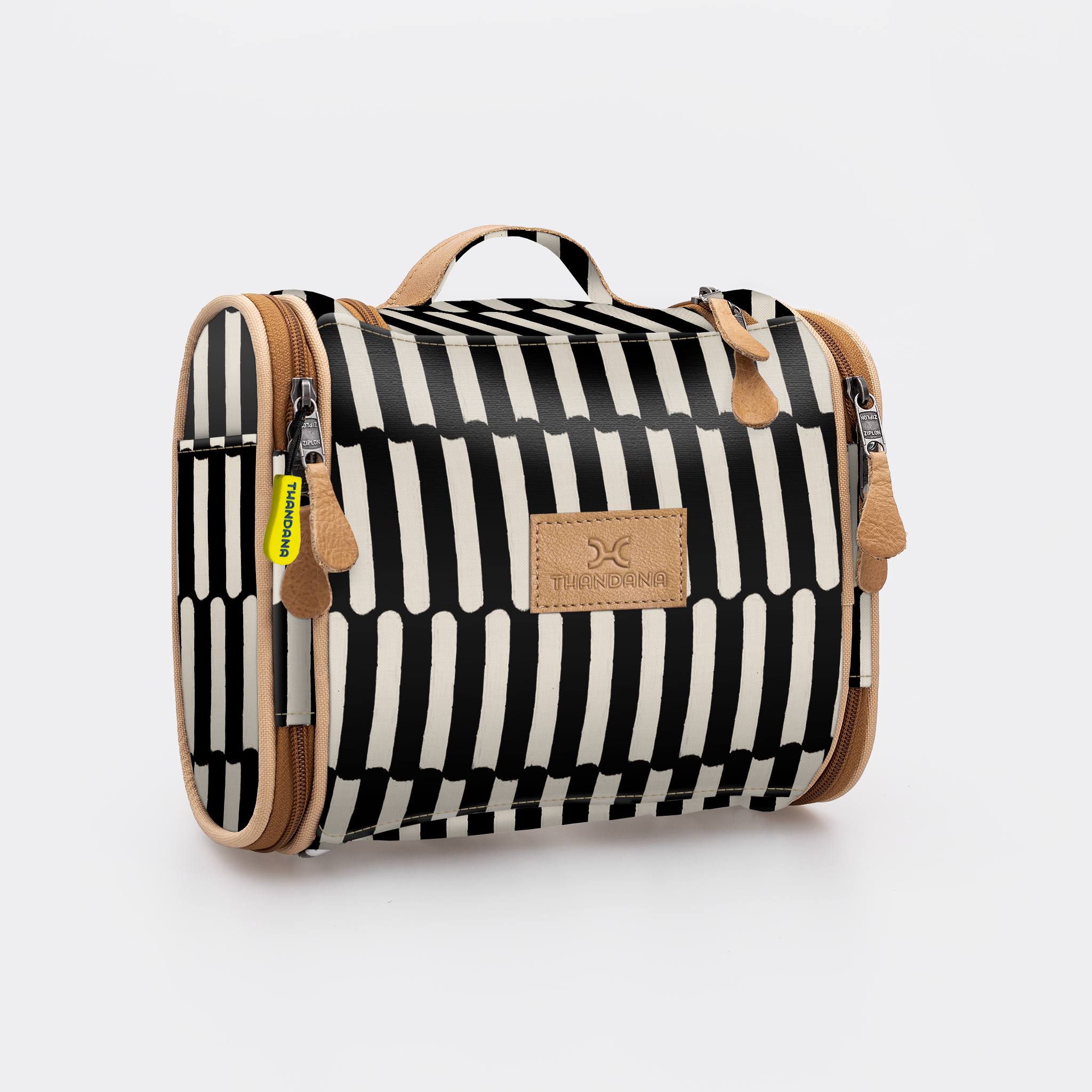 Compact Travel Vanity | Laminated Fabric with Genuine Leather Indie - Pitch Vanity Fabric by Thandana