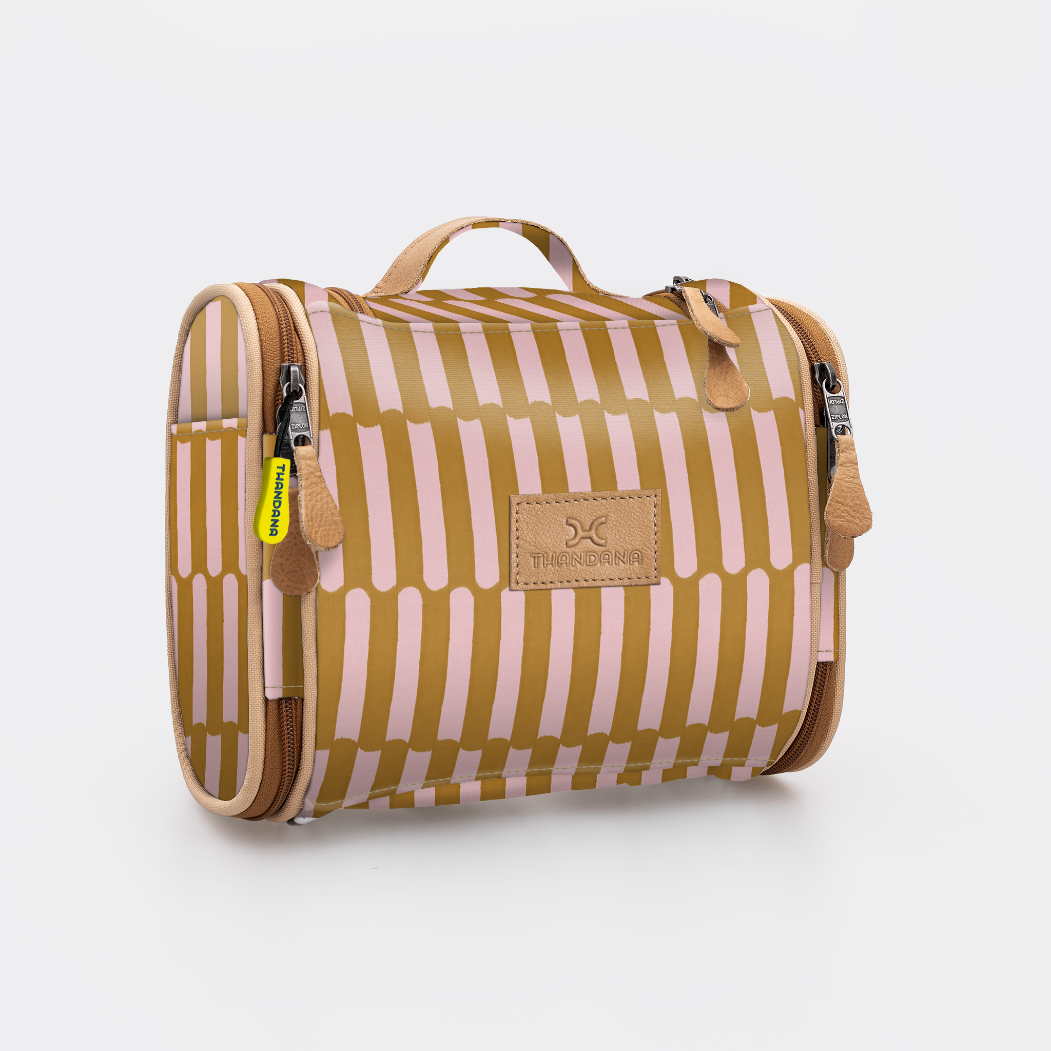 Compact Travel Vanity | Laminated Fabric with Genuine Leather Indie - Sunset Vanity Fabric by Thandana