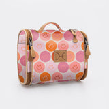 Compact Travel Vanity | Laminated Fabric with Genuine Leather Smiley - Blush Vanity Fabric by Thandana