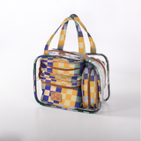 Cosmetic Maxi Bag Set | Laminated Fabric Checker – Jet / Chunky Zip (new) Vanity Fabric by Thandana