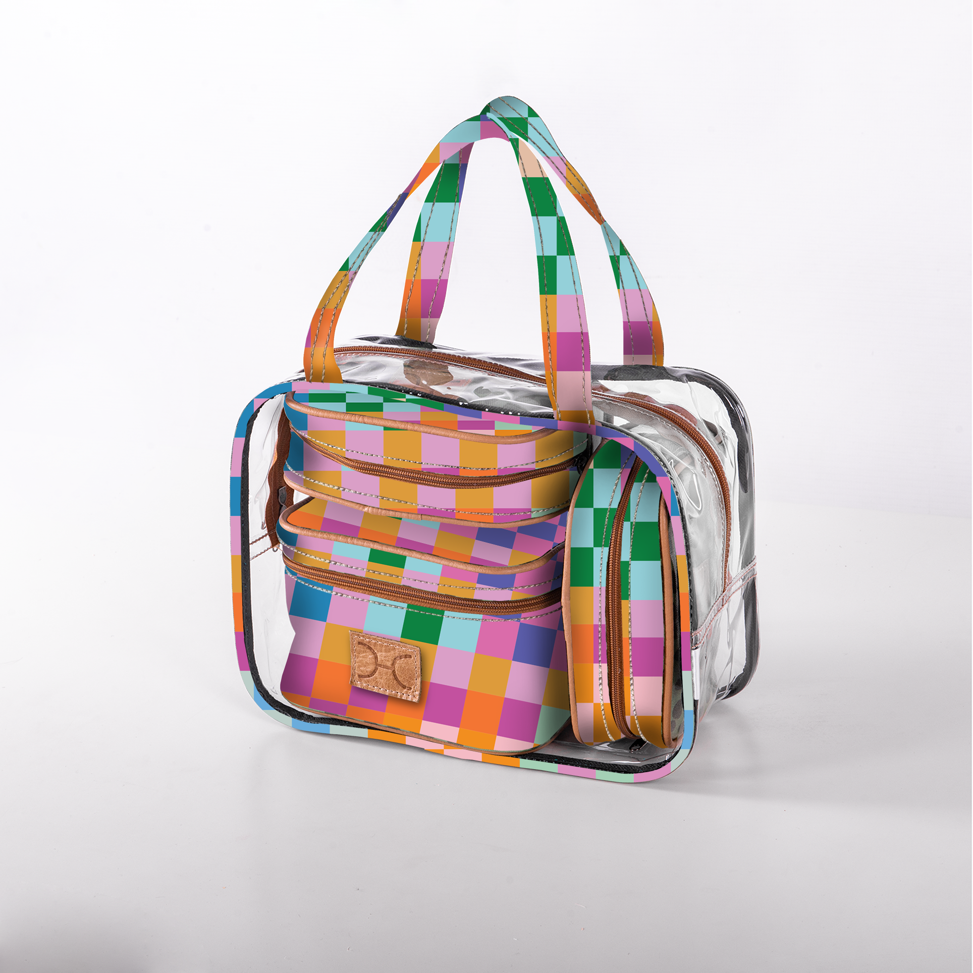 Cosmetic Maxi Bag Set | Laminated Fabric Checker – Preppy / Chunky Zip (new) Vanity Fabric by Thandana