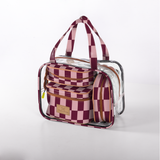 Cosmetic Maxi Bag Set | Laminated Fabric Checkmate - Cherry / Chunky Zip Vanity Fabric by Thandana