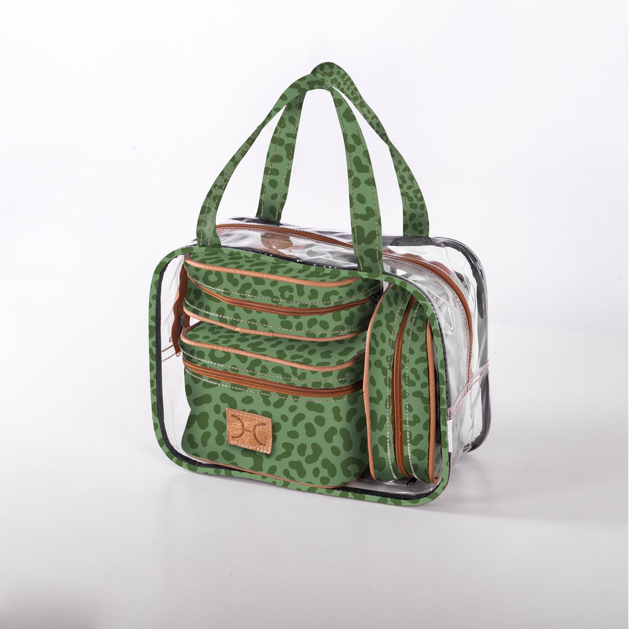 Cosmetic Maxi Bag Set | Laminated Fabric Cheetah - Olive / Chunky Zip Vanity Fabric by Thandana