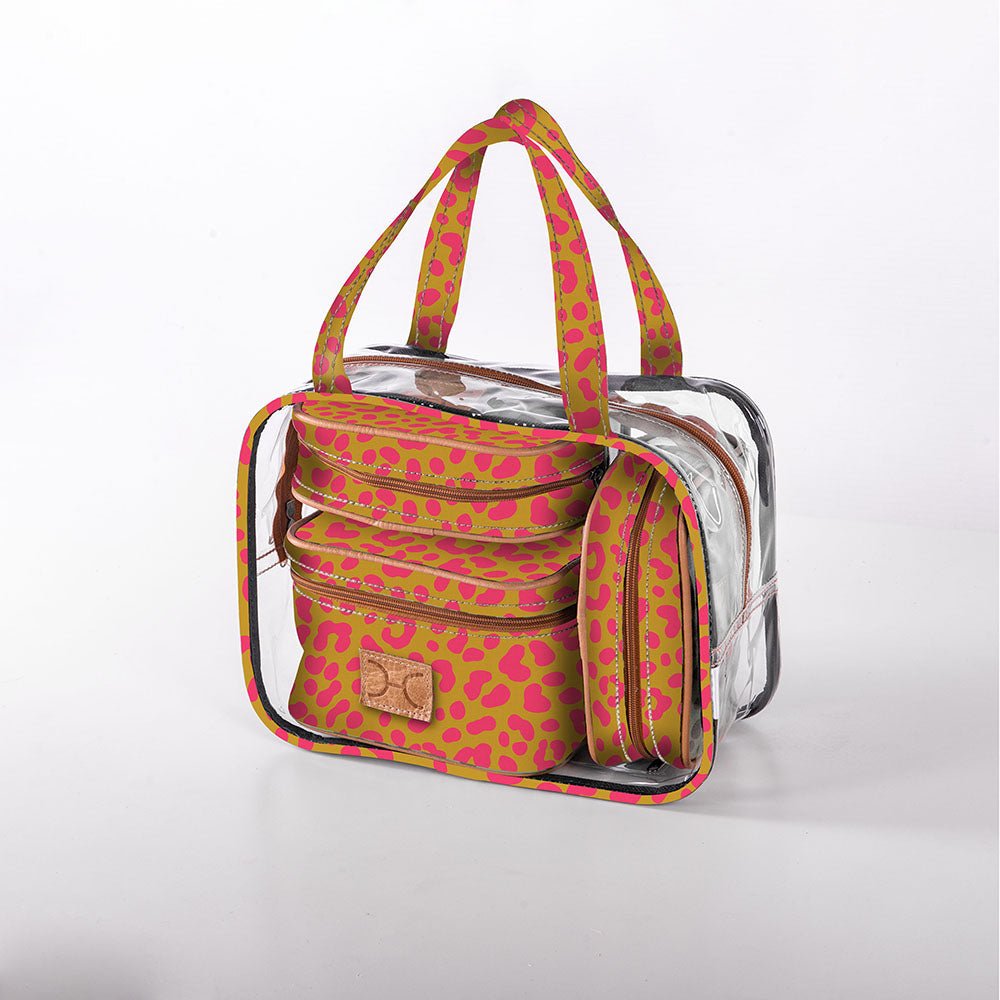 Cosmetic Maxi Bag Set | Laminated Fabric Cheetah - Preppy / Chunky Zip Vanity Fabric by Thandana