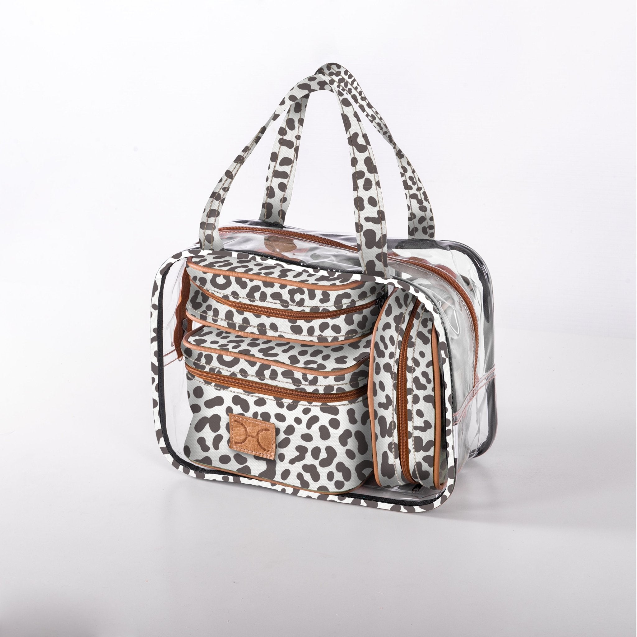 Cosmetic Maxi Bag Set | Laminated Fabric Cheetah - White / Chunky Zip Vanity Fabric by Thandana