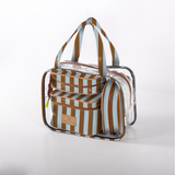 Cosmetic Maxi Bag Set | Laminated Fabric Coastal Stripe - Blue / Chunky Zip Vanity Fabric by Thandana