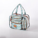 Cosmetic Maxi Bag Set | Laminated Fabric Crazy Daisy - Sage / Chunky Zip Vanity Fabric by Thandana