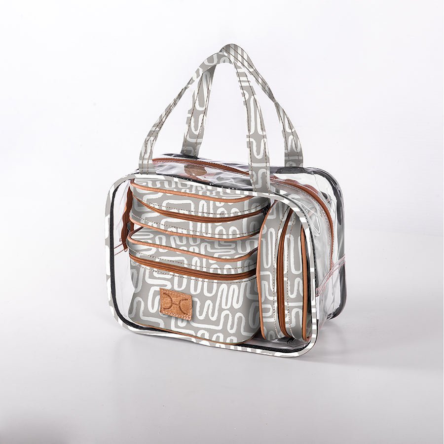 Cosmetic Maxi Bag Set | Laminated Fabric Geo - Moonstruck / Chunky Zip Vanity Fabric by Thandana