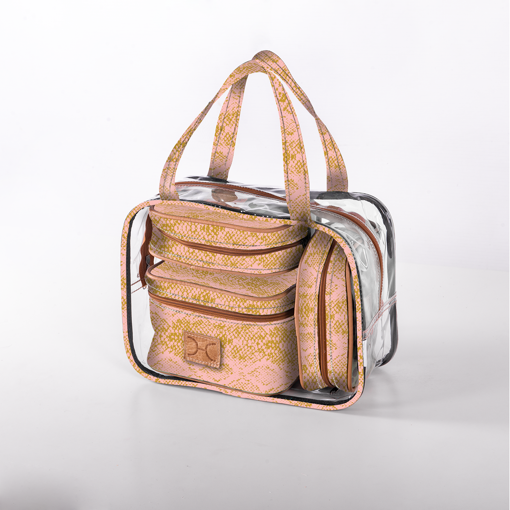 Cosmetic Maxi Bag Set | Laminated Fabric Python - Bloom / Chunky Zip Vanity Fabric by Thandana