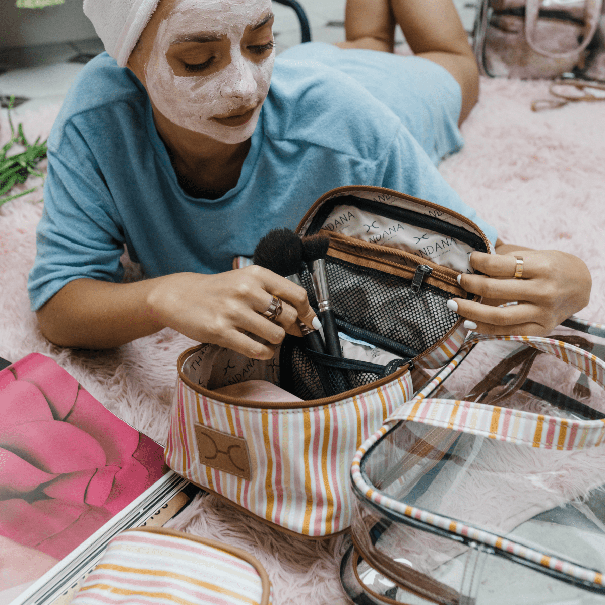 Cosmetic Maxi Bag Set | Laminated Fabric Vanity Fabric by Thandana